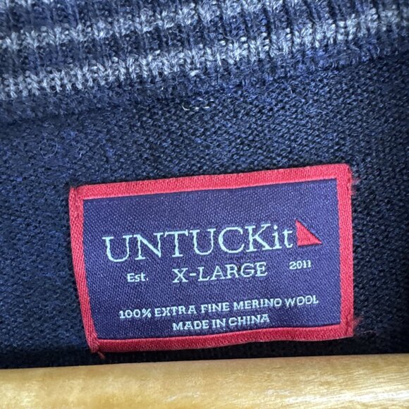 UNTUCKit Merino Wool Quarter Zip Sweater Men XL Navy Blue Belguerdo Style - Picture 2 of 4